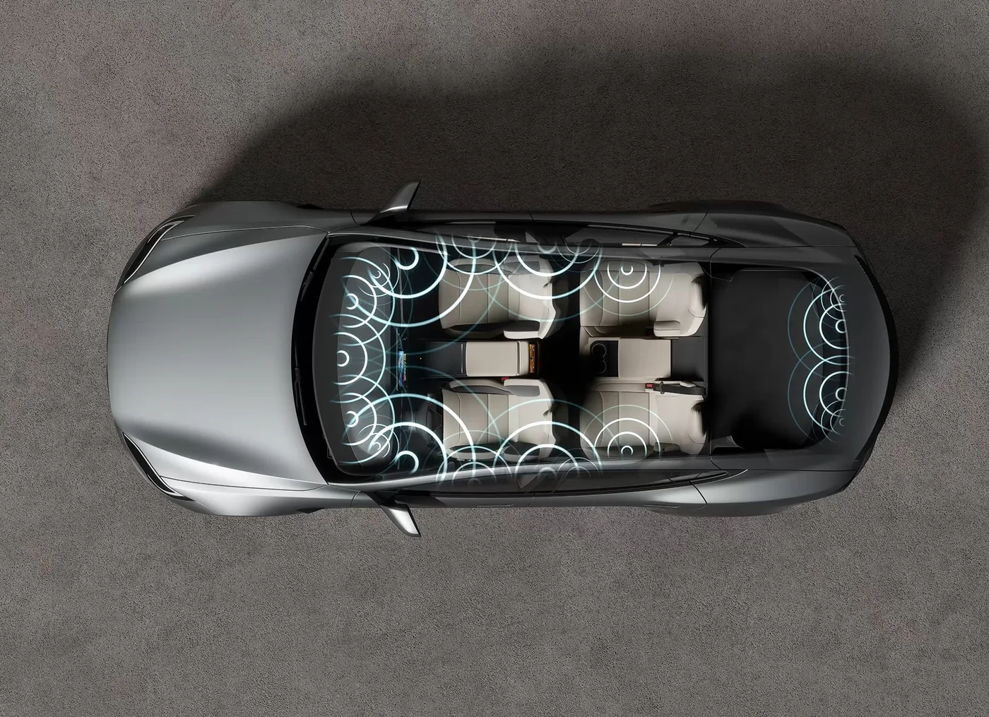 Illustration du système audio de la Tesla Model S, vue de dessus